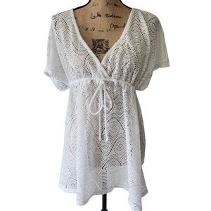 Cherie White Sheer Crochet Swim Cover-Up - M